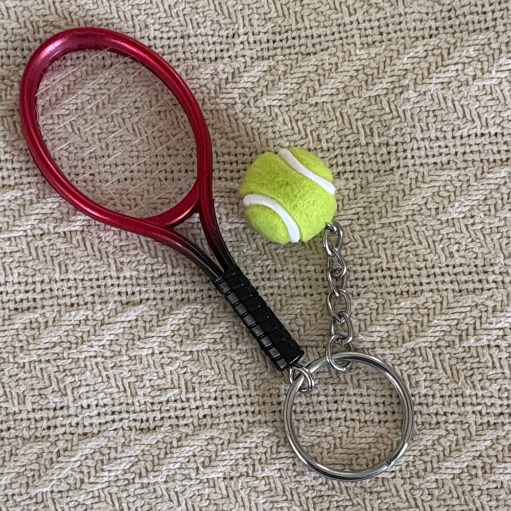 NWT Red Tennis Racket Keychain with Mini Tennis Ball still in packaging